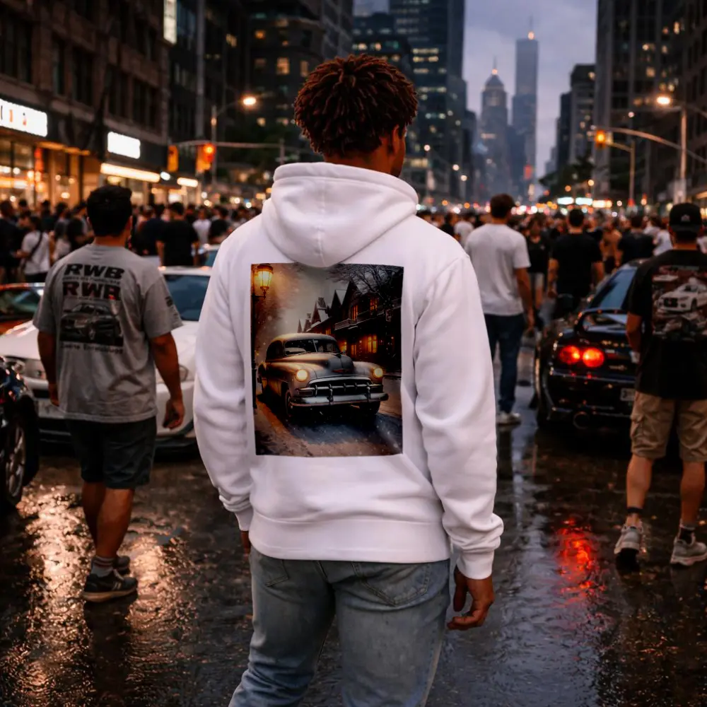 Vintage Chevrolet Classic Car Snowy Street – Hoodies