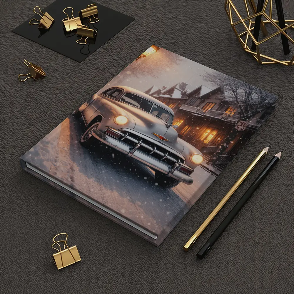 Vintage Chevrolet Classic Car Snowy Street – Notebooks