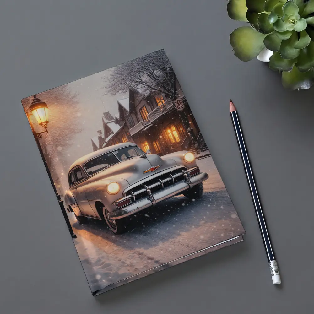 Vintage Chevrolet Classic Car Snowy Street – Notebooks