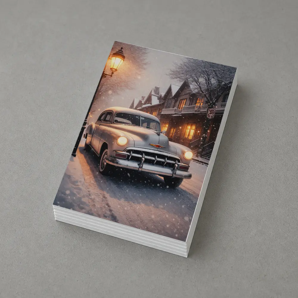 Vintage Chevrolet Classic Car Snowy Street – Postcards