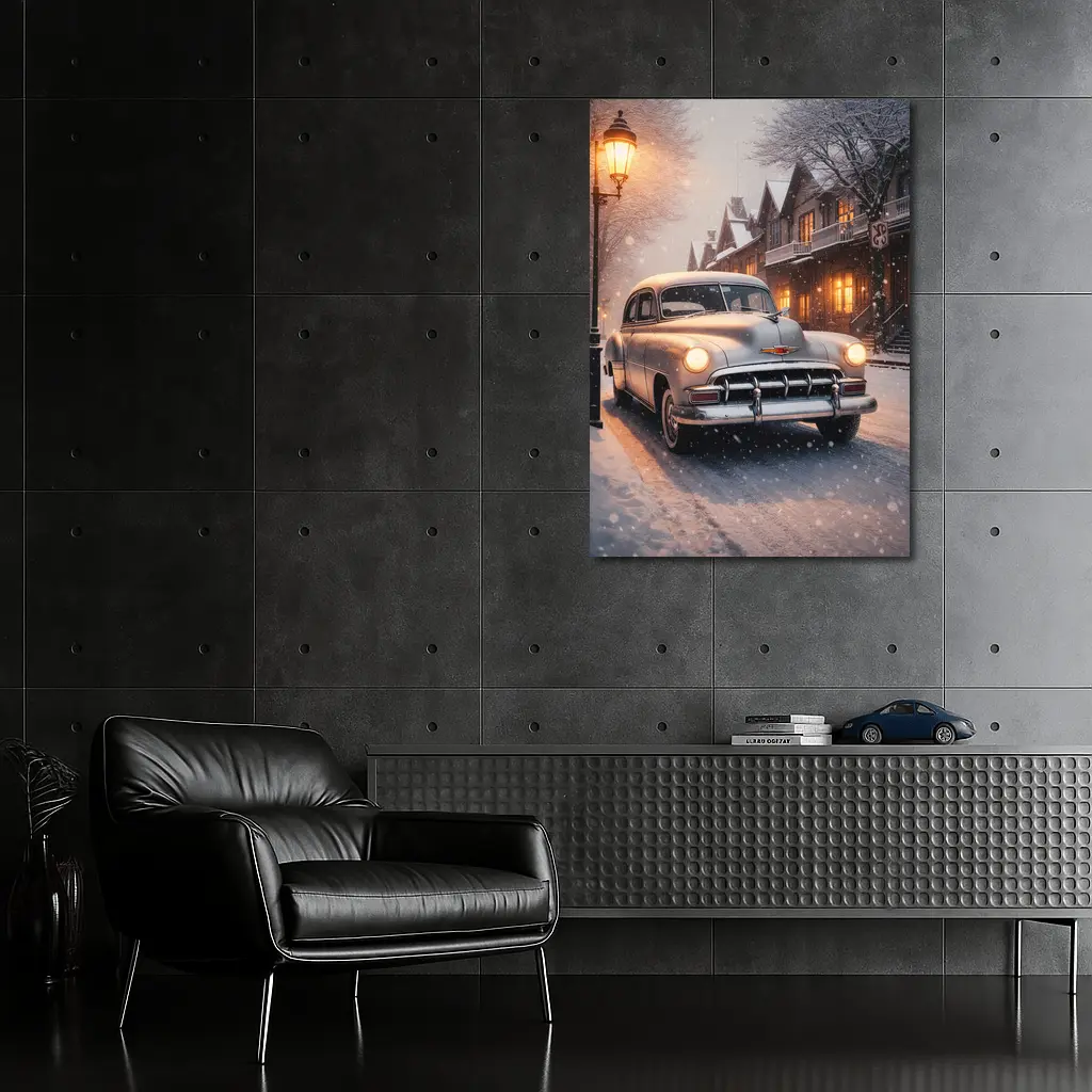 Vintage Chevrolet Classic Car Snowy Street – Wall Art