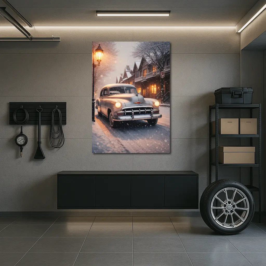 Vintage Chevrolet Classic Car Snowy Street – Wall Art
