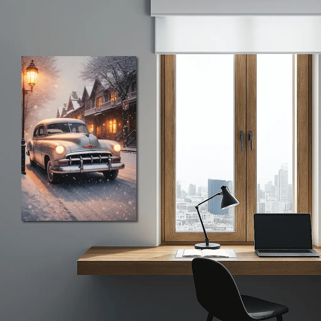 Vintage Chevrolet Classic Car Snowy Street – Wall Art