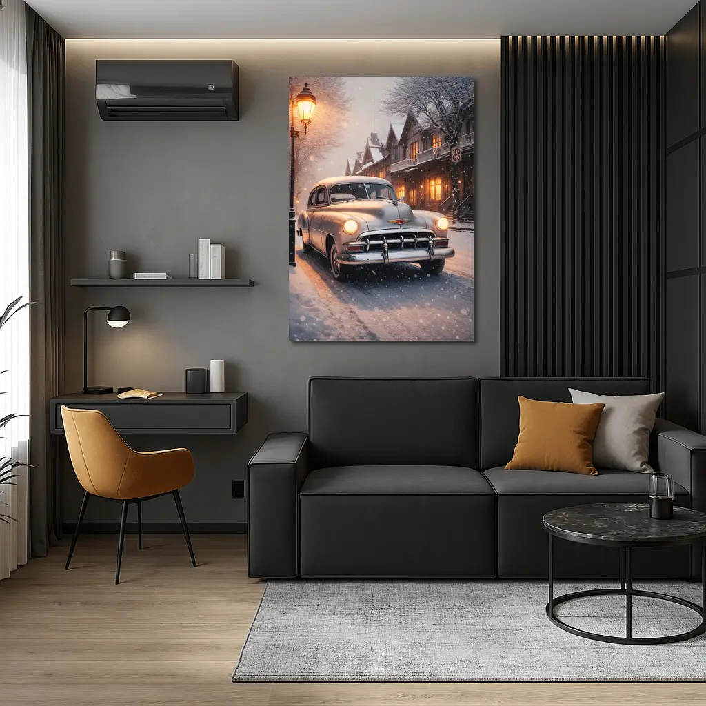 Vintage Chevrolet Classic Car Snowy Street – Wall Art