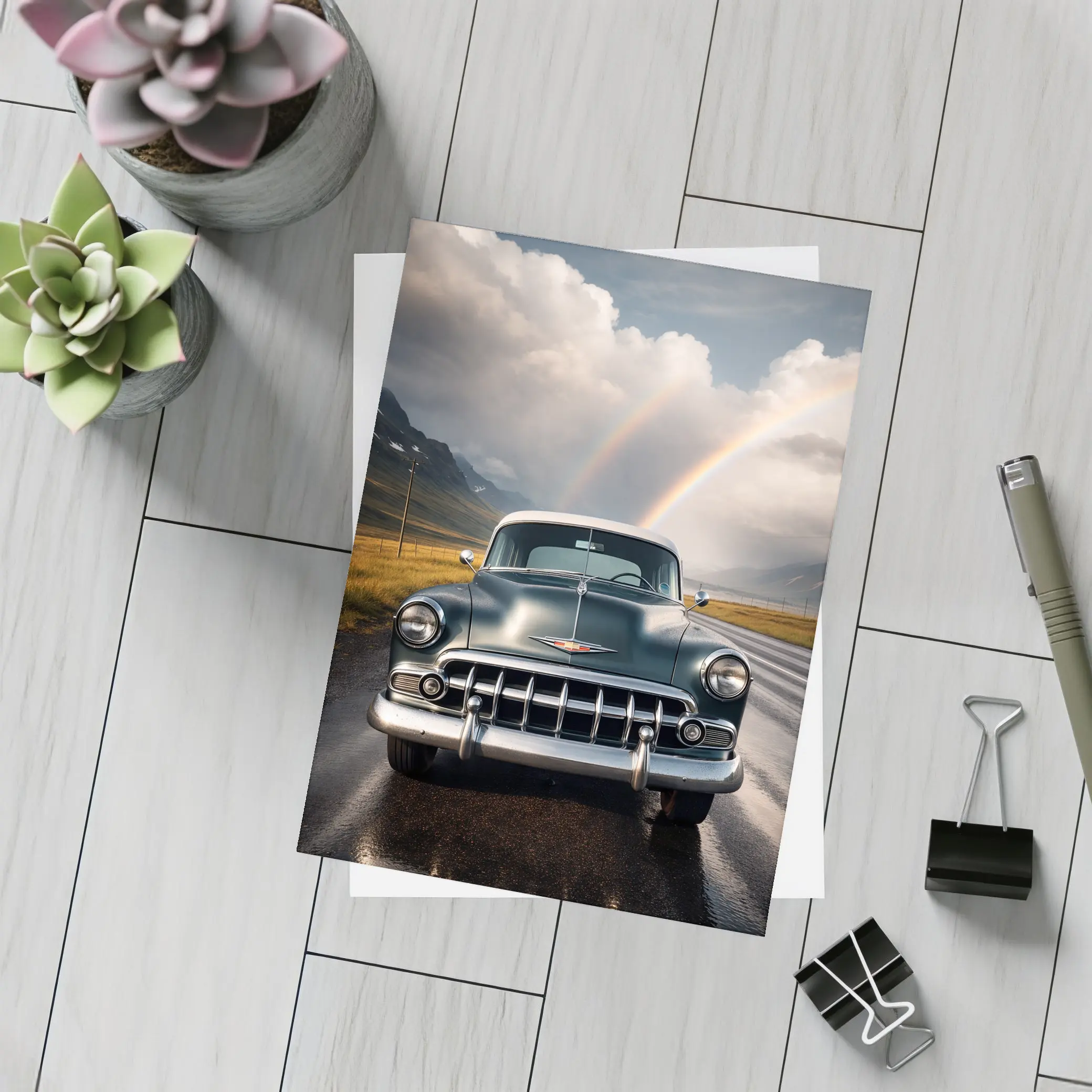 Vintage Chevrolet Classic Car Rainbow Road – Postcards