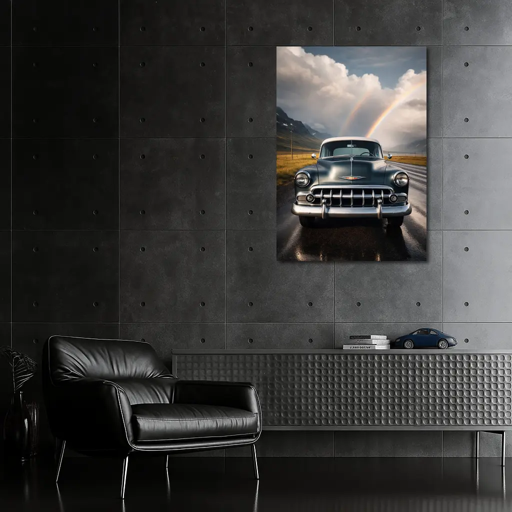 Vintage Chevrolet Classic Car Rainbow Road – Wall Art