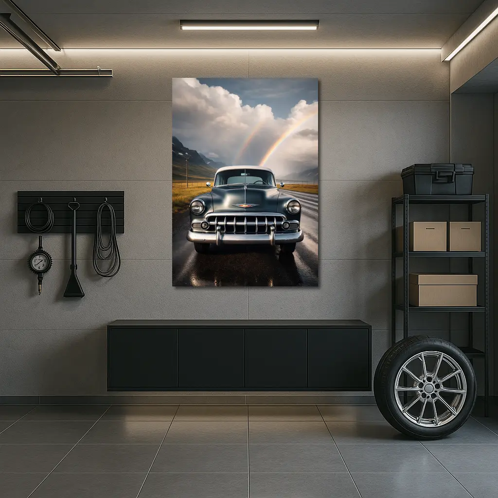 Vintage Chevrolet Classic Car Rainbow Road – Wall Art
