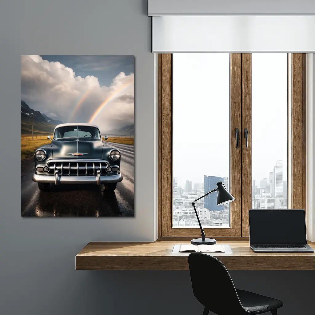 Vintage Chevrolet Classic Car Rainbow Road – Wall Art