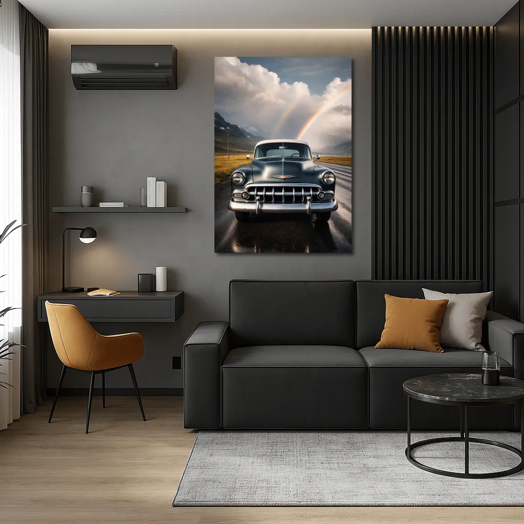 Vintage Chevrolet Classic Car Rainbow Road – Wall Art