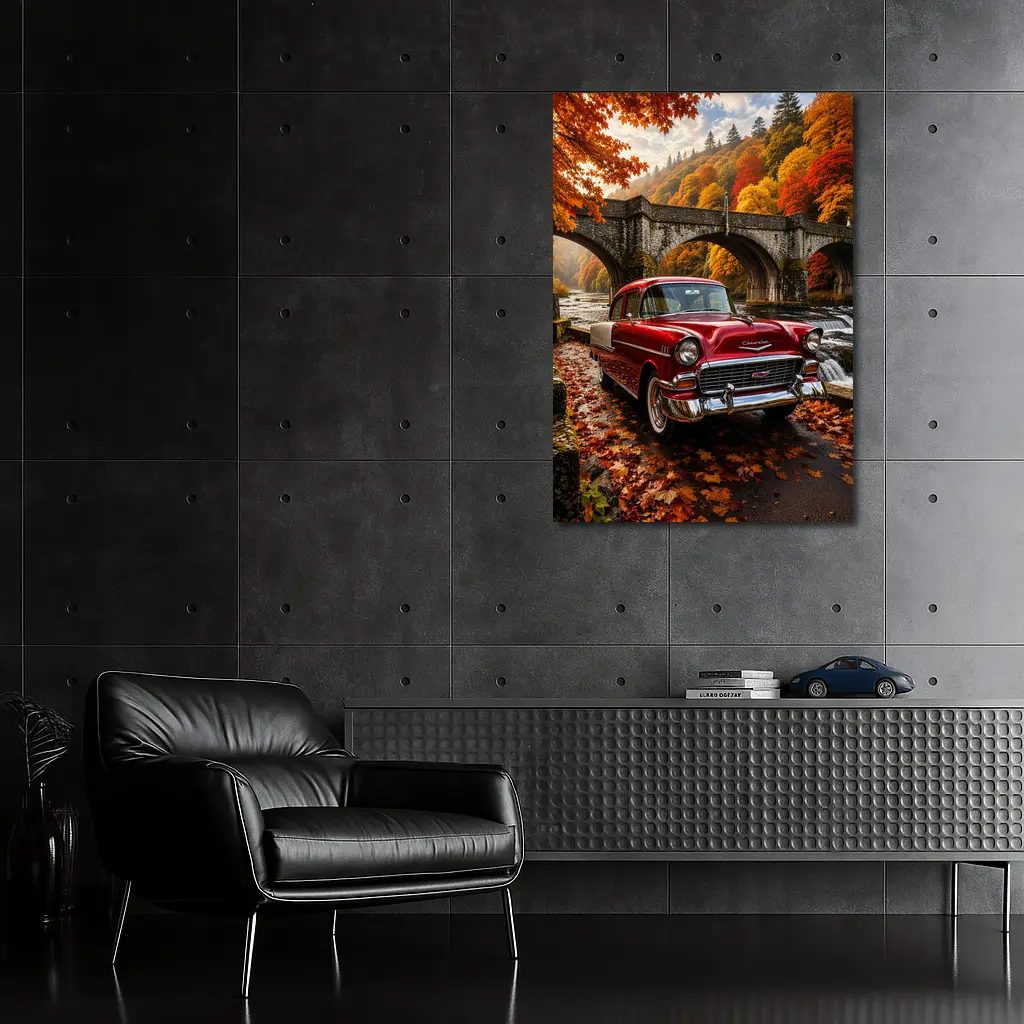 Vintage Chevrolet Bel Air Old Stone Bridge – Wall Art