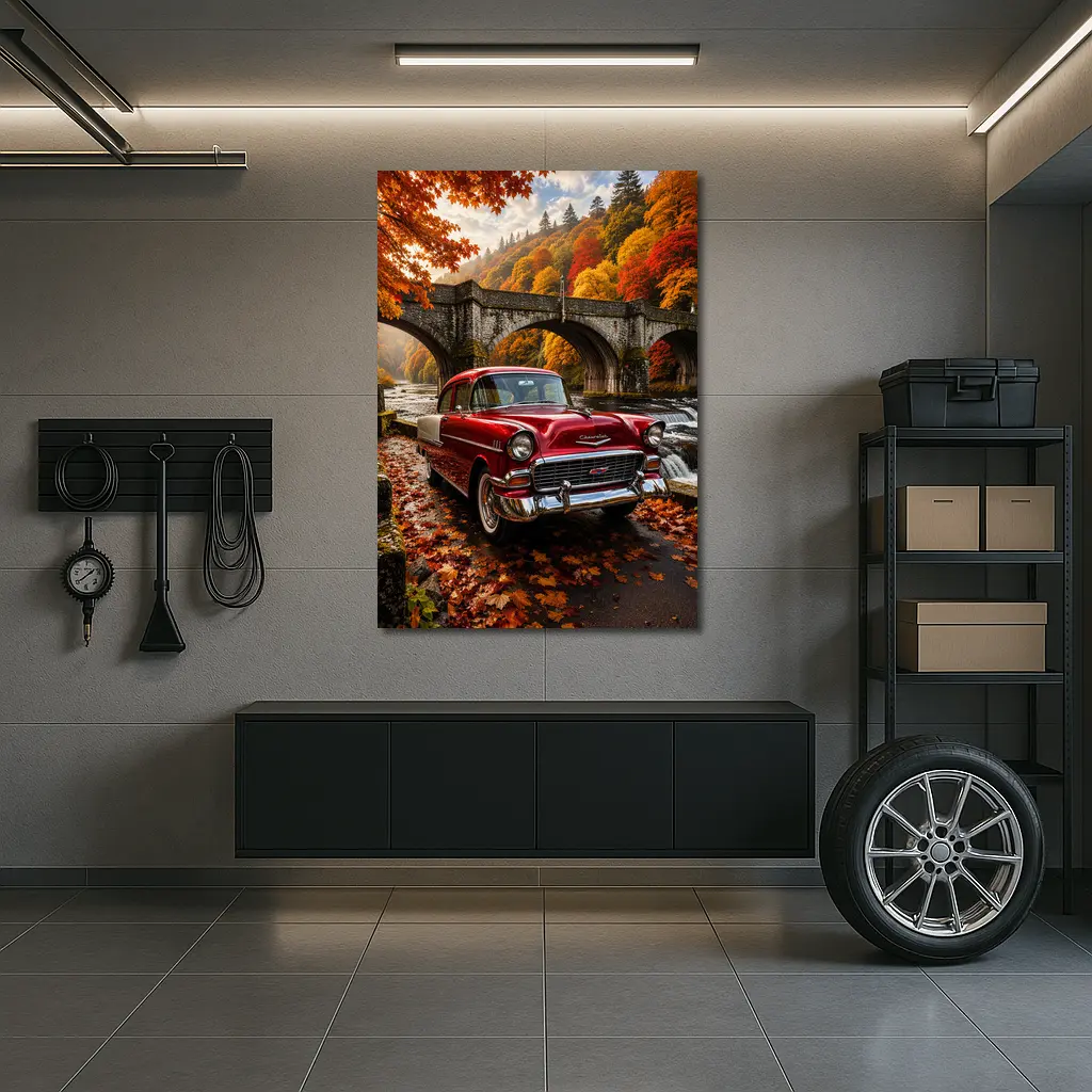 Vintage Chevrolet Bel Air Old Stone Bridge – Wall Art