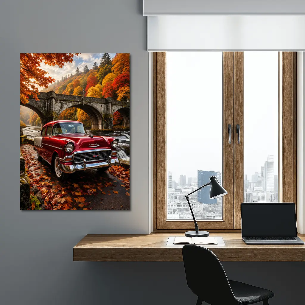 Vintage Chevrolet Bel Air Old Stone Bridge – Wall Art