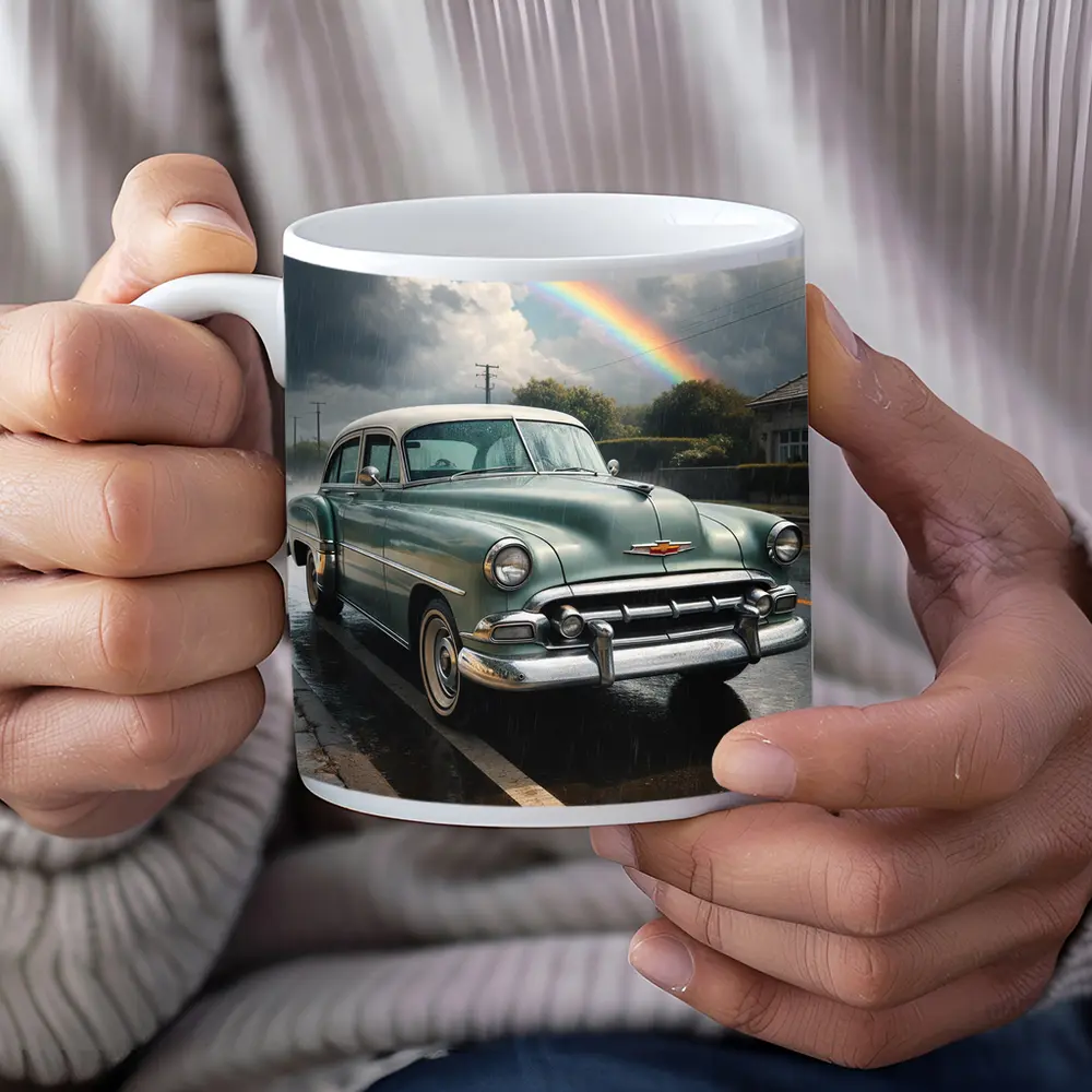 Vintage Chevrolet Bel Air Rainy Rainbow Street – Mugs