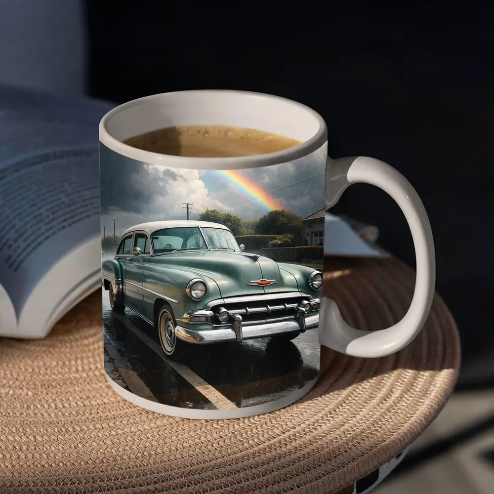 Vintage Chevrolet Bel Air Rainy Rainbow Street – Mugs