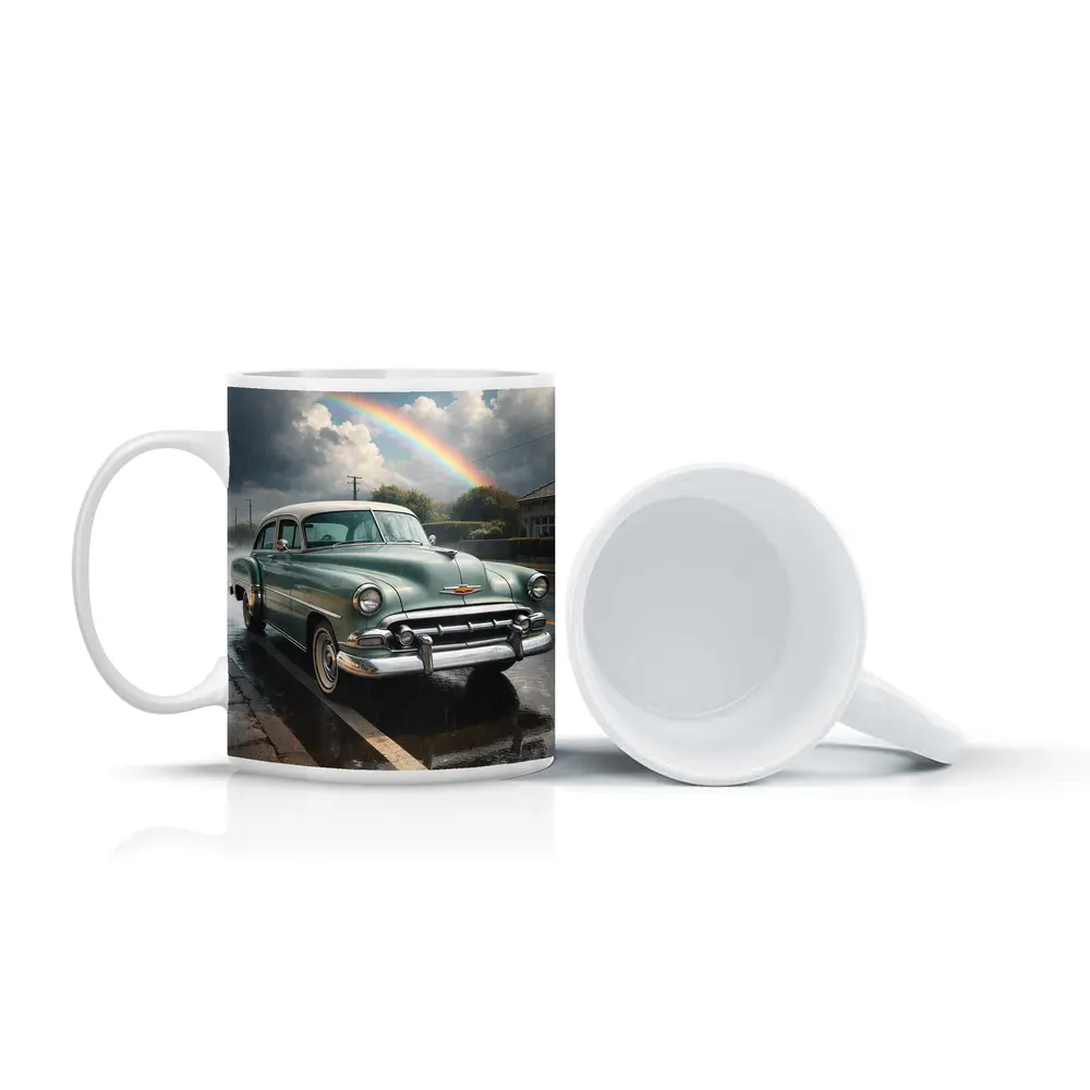 Vintage Chevrolet Bel Air Rainy Rainbow Street – Mugs