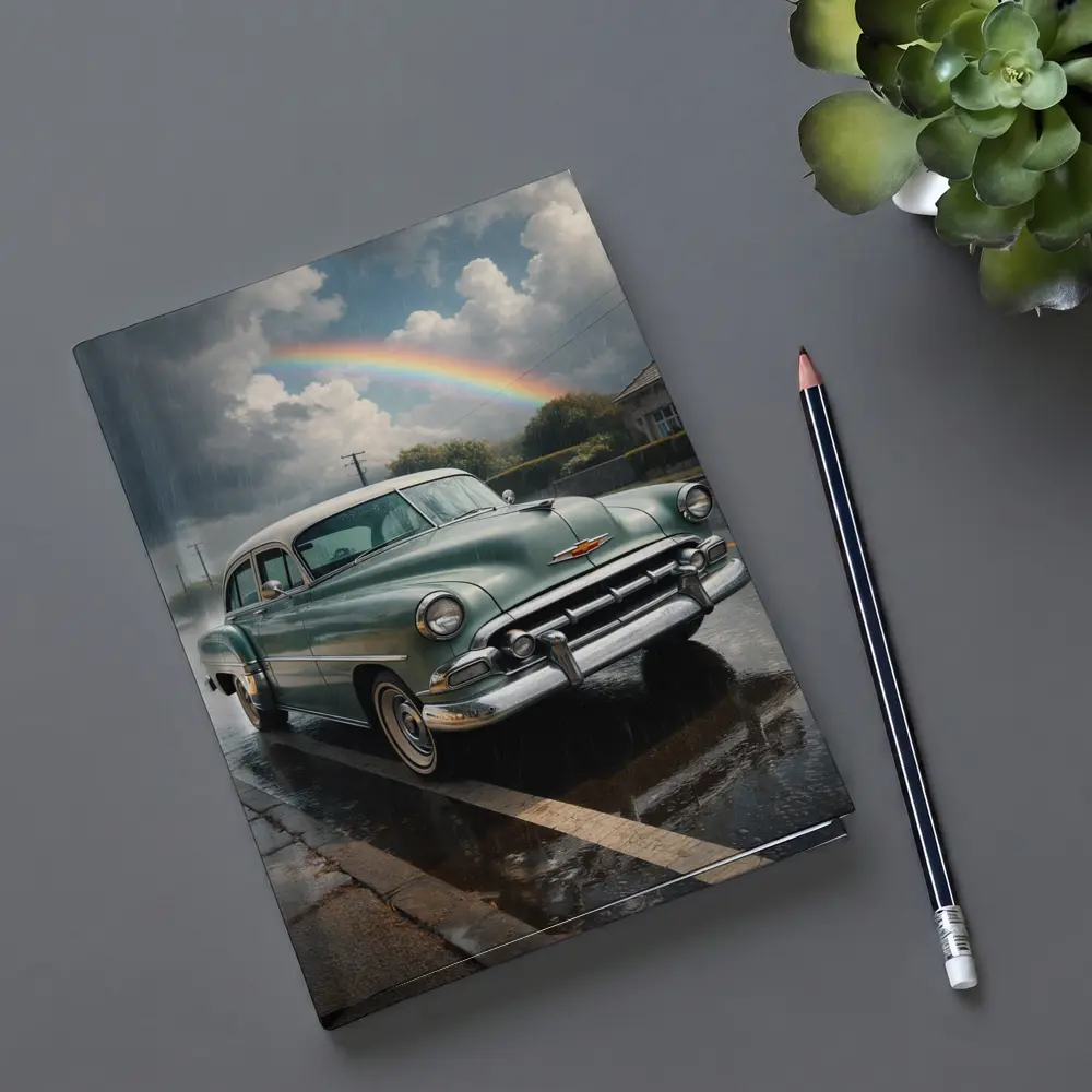 Vintage Chevrolet Bel Air Rainy Rainbow Street – Notebooks