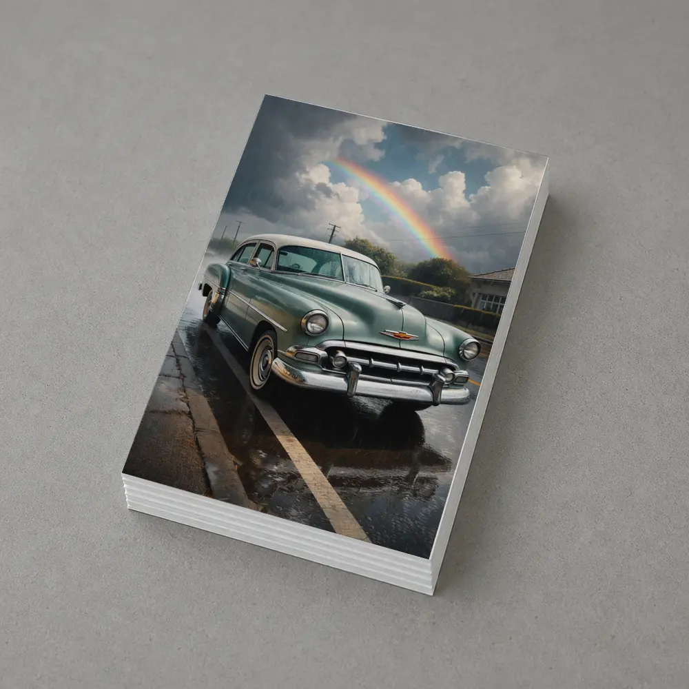 Vintage Chevrolet Bel Air Rainy Rainbow Street – Postcards