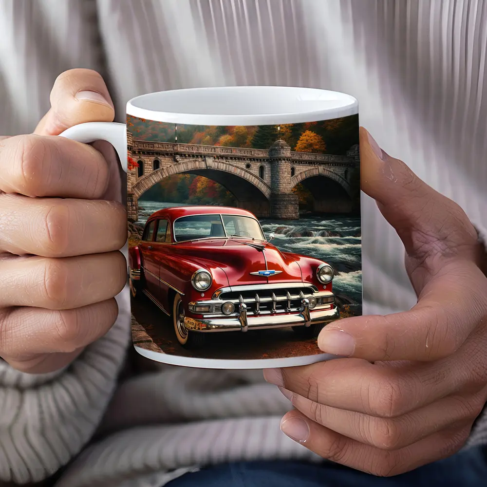 Vintage Chevrolet Red Classic Car Stone Bridge – Mugs