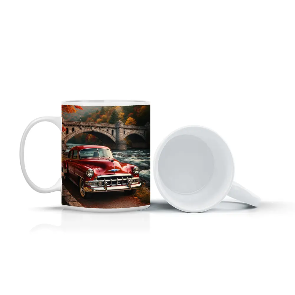 Vintage Chevrolet Red Classic Car Stone Bridge – Mugs