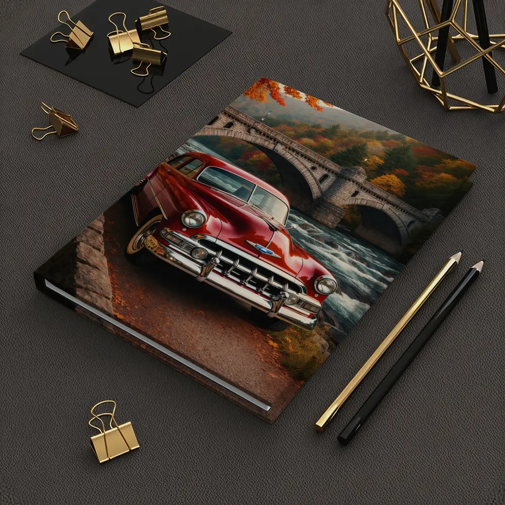Vintage Chevrolet Red Classic Car Stone Bridge – Notebooks