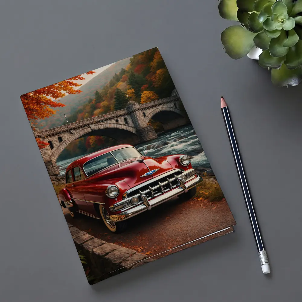 Vintage Chevrolet Red Classic Car Stone Bridge – Notebooks