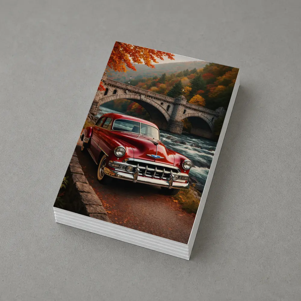 Vintage Chevrolet Red Classic Car Stone Bridge – Postcards