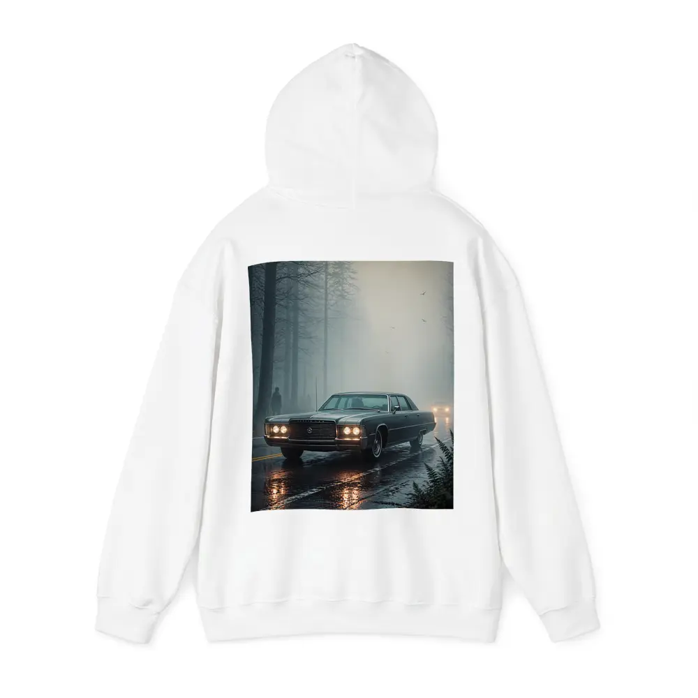 Chrysler Classic Car Foggy Forest Road – Hoodies