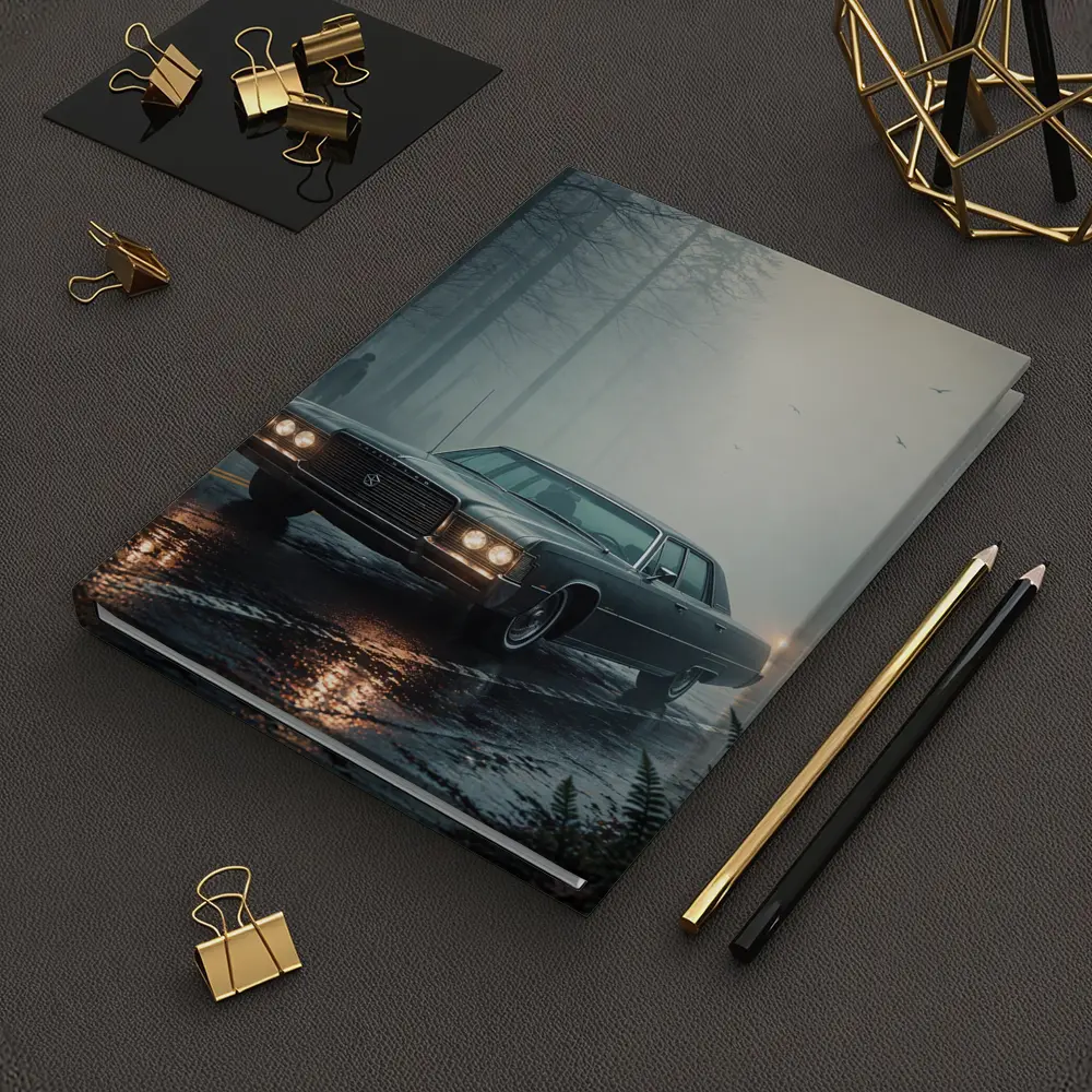 Chrysler Classic Car Foggy Forest Road – Notebooks