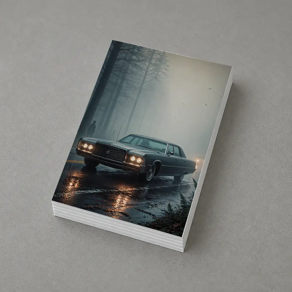 Chrysler Classic Car Foggy Forest Road – Postcards