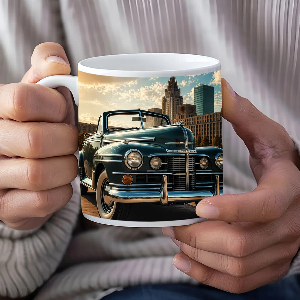 Vintage Chrysler Classic Car City Skyline – Mugs