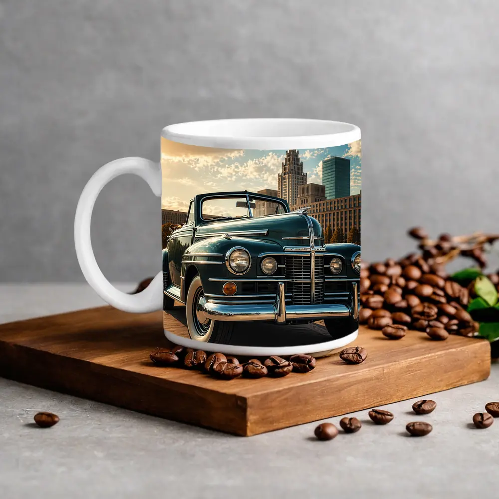 Vintage Chrysler Classic Car City Skyline – Mugs