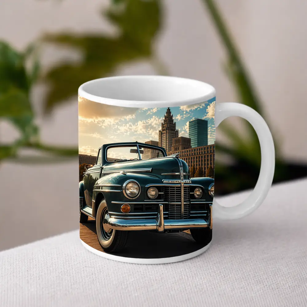 Vintage Chrysler Classic Car City Skyline – Mugs