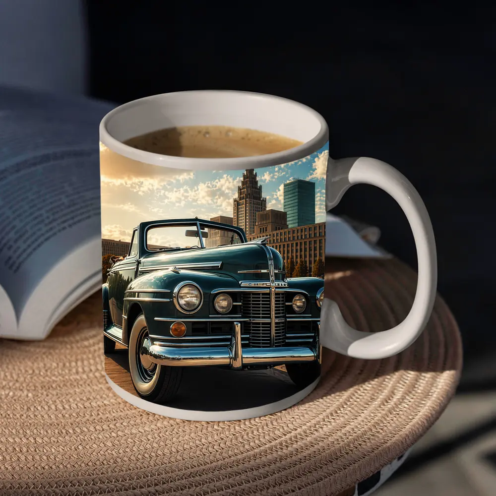 Vintage Chrysler Classic Car City Skyline – Mugs