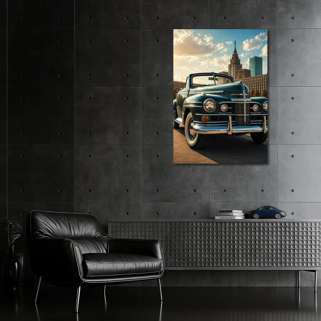 Vintage Chrysler Classic Car City Skyline – Wall Art