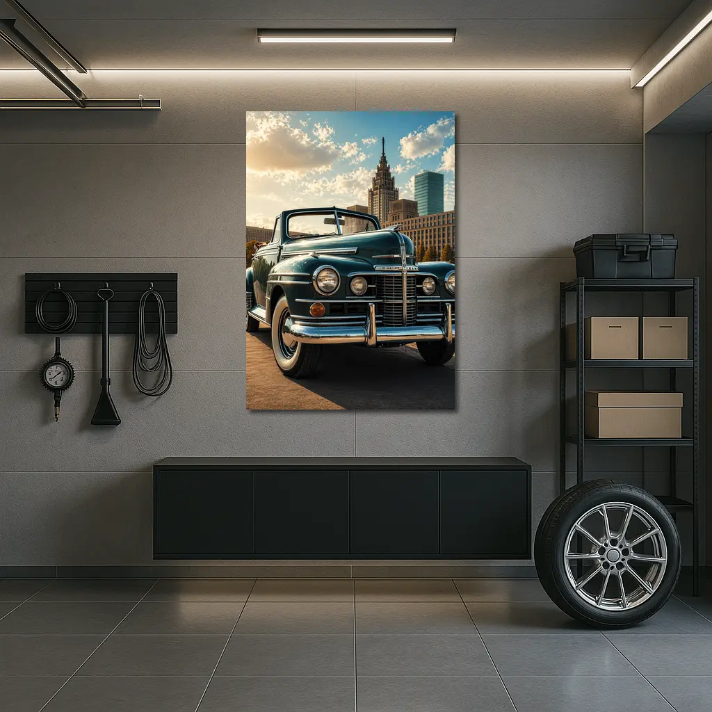 Vintage Chrysler Classic Car City Skyline – Wall Art