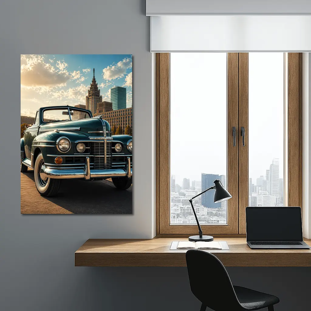 Vintage Chrysler Classic Car City Skyline – Wall Art