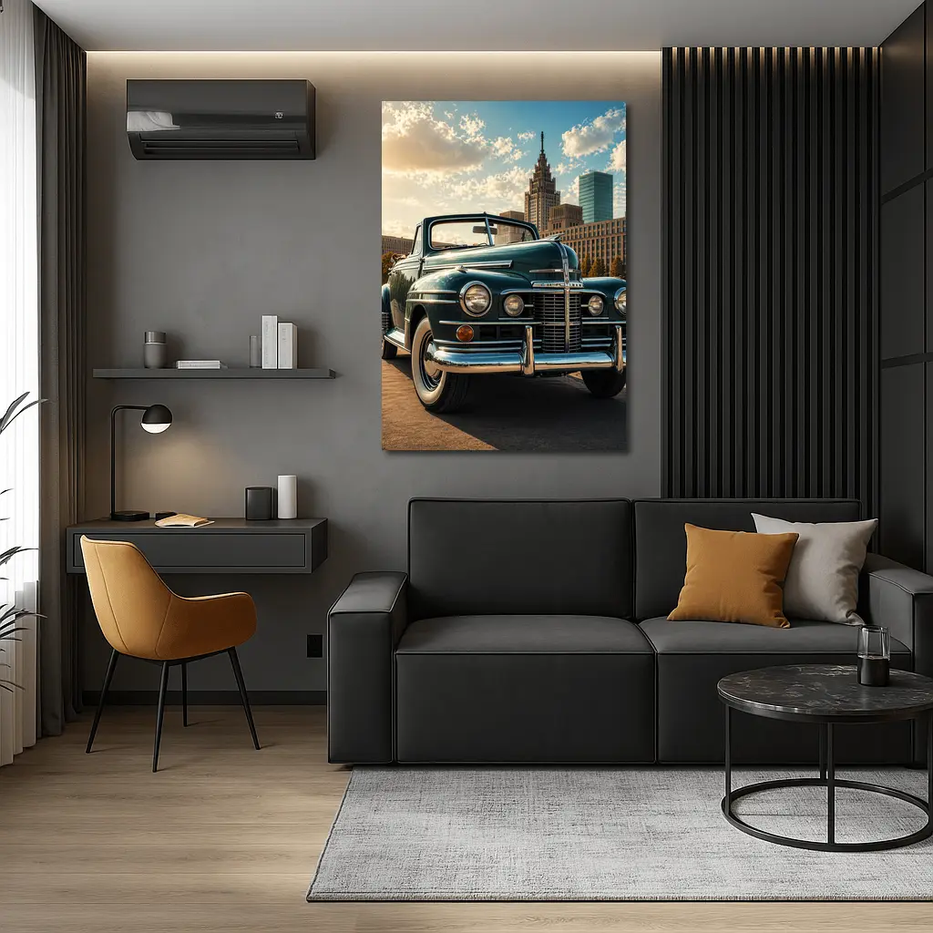Vintage Chrysler Classic Car City Skyline – Wall Art