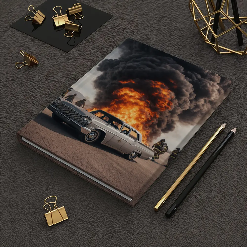 Vintage Chrysler Car Explosion Desert Scene – Notebooks