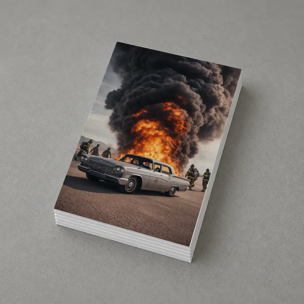 Vintage Chrysler Car Explosion Desert Scene – Postcards