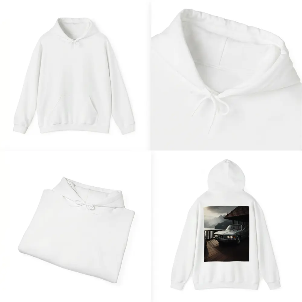Classic BMW E3 Sedan Mountain Lakeside Setting – Hoodies