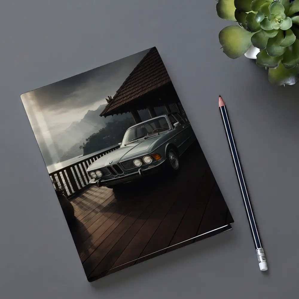 Classic BMW E3 Sedan Mountain Lakeside Setting – Notebooks