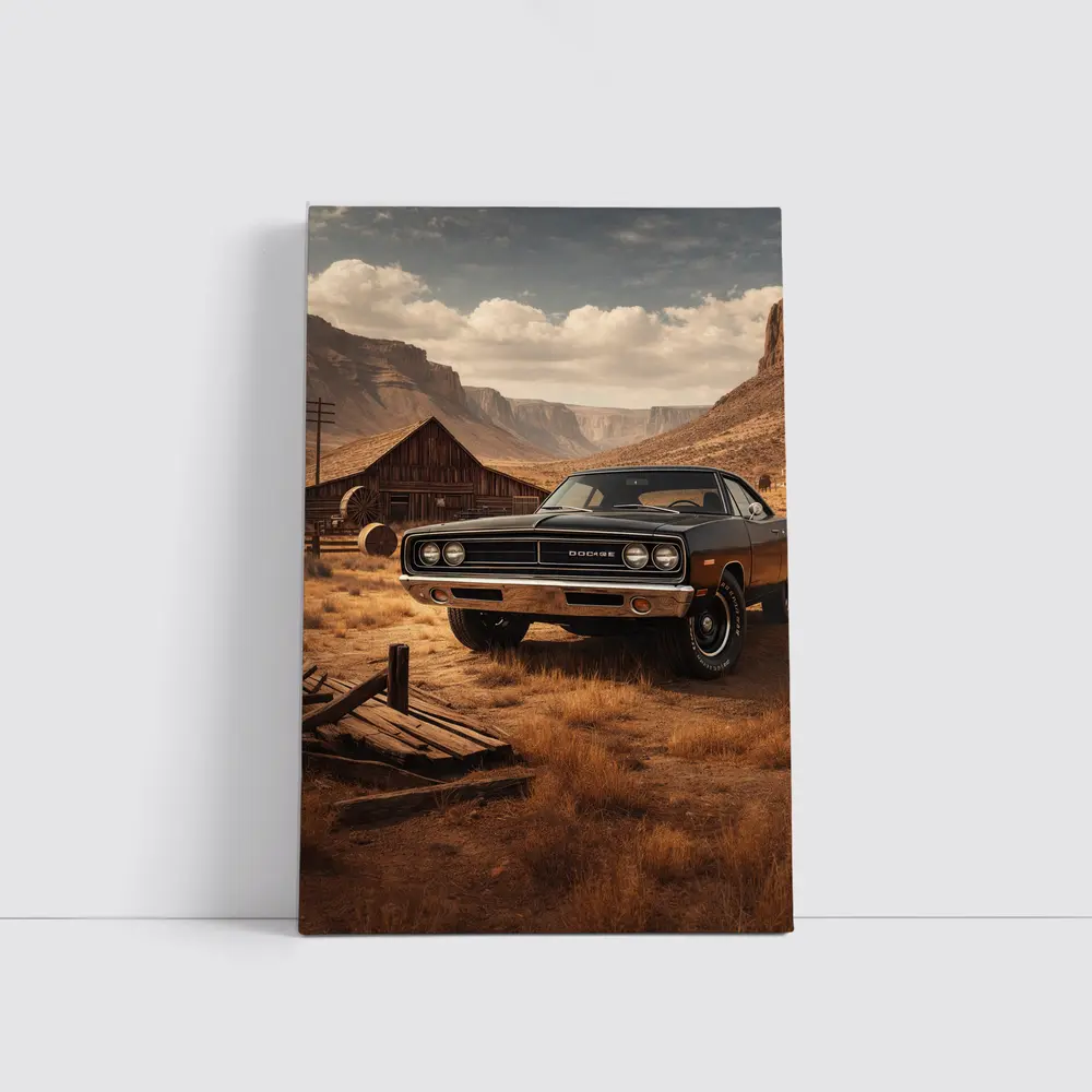 Vintage Dodge Charger Desert Barn Setting – Wall Art