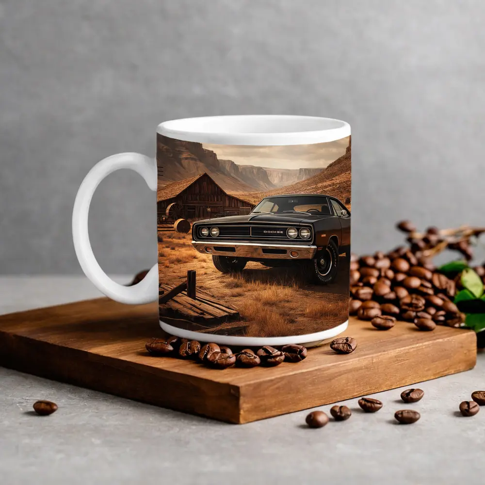 Vintage Dodge Charger Desert Barn Setting – Mugs