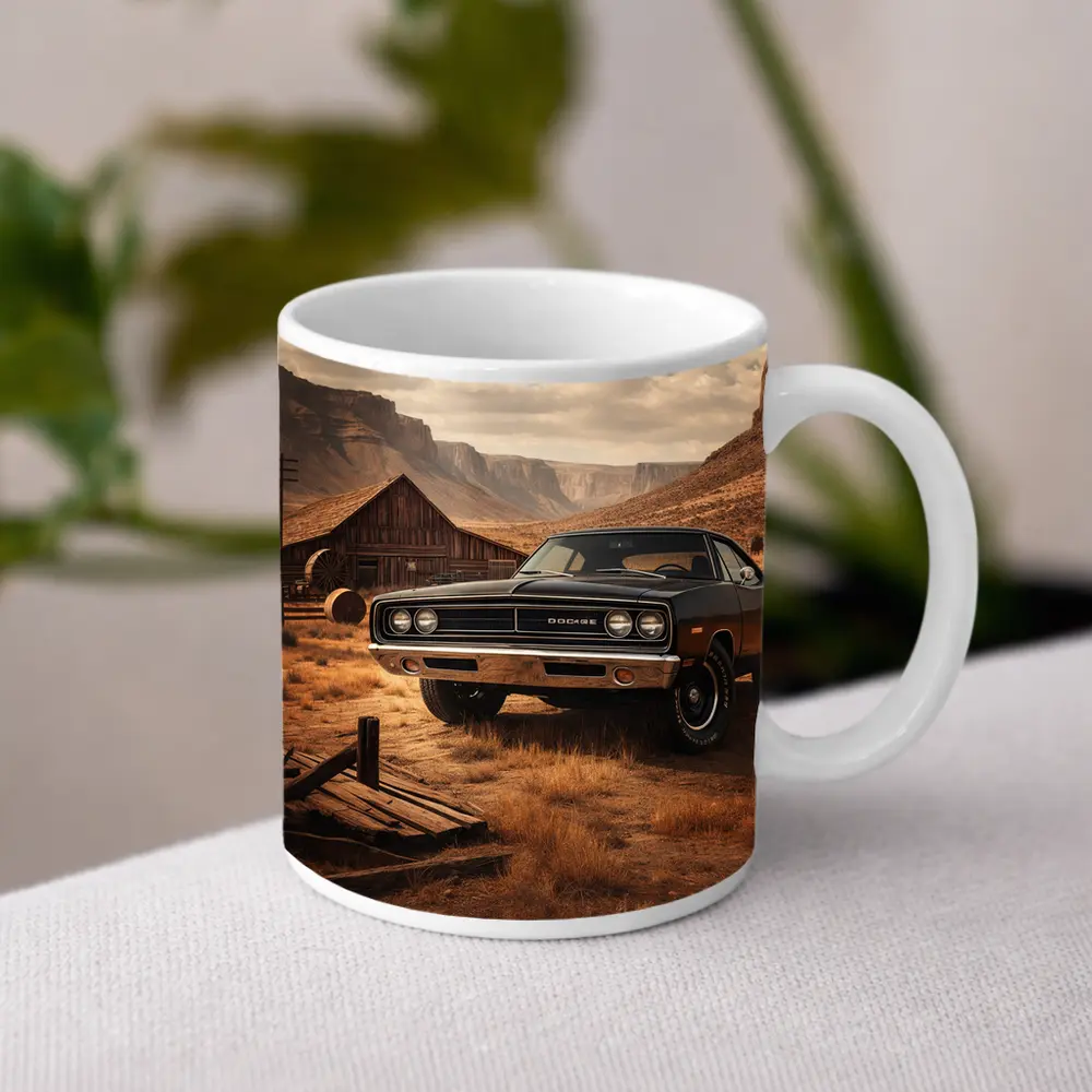 Vintage Dodge Charger Desert Barn Setting – Mugs