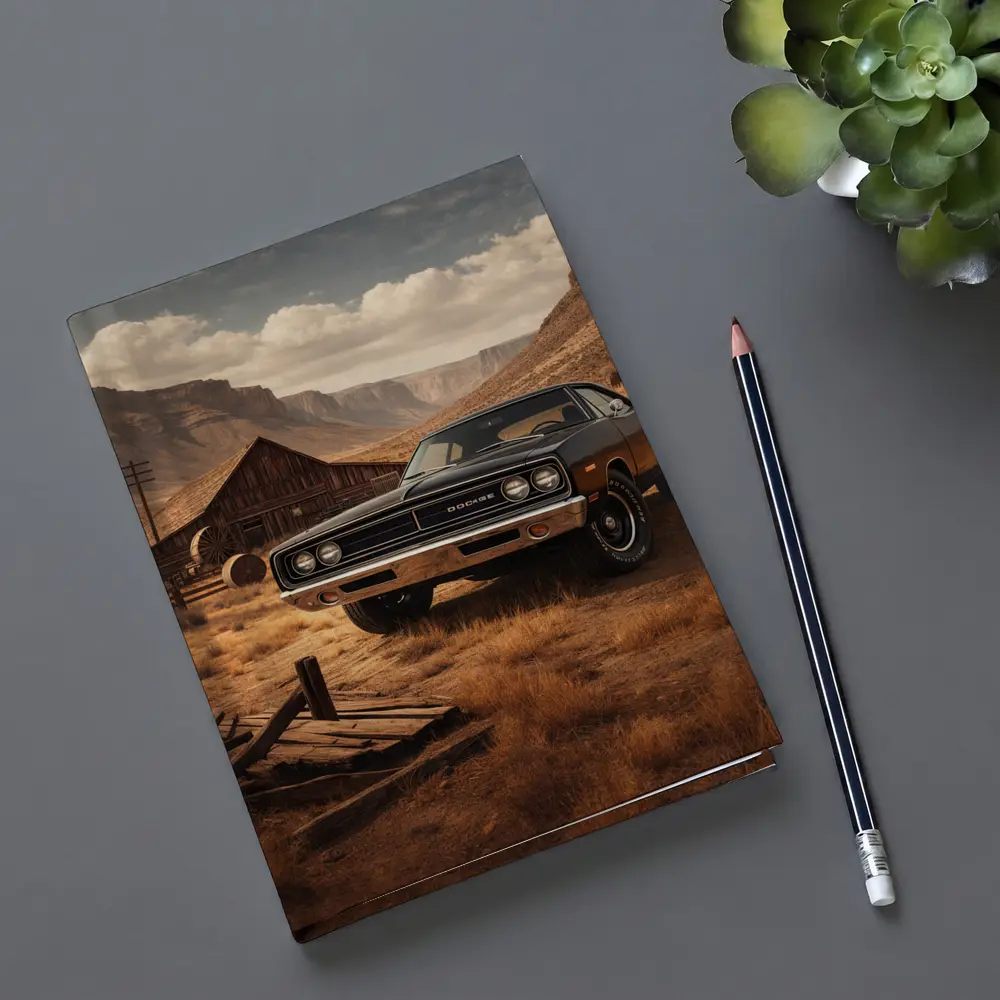 Vintage Dodge Charger Desert Barn Setting – Notebooks