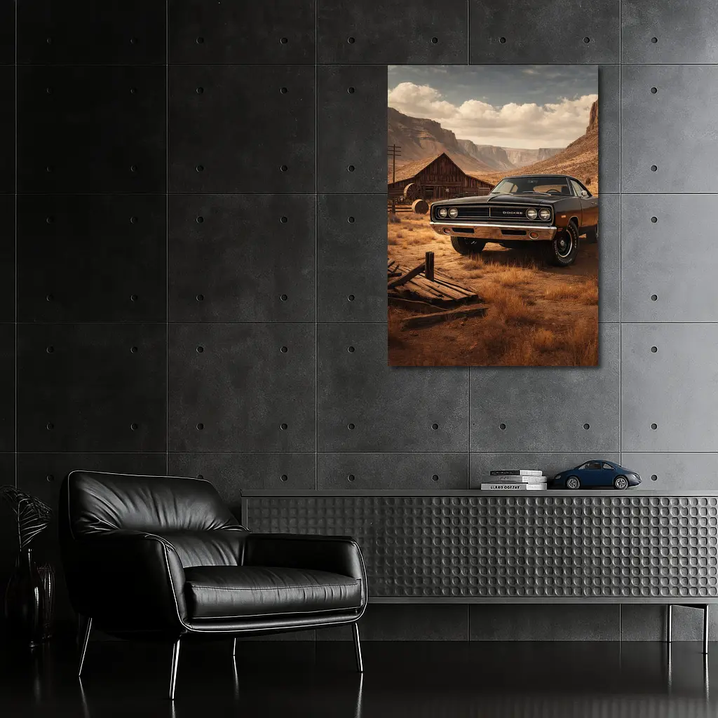 Vintage Dodge Charger Desert Barn Setting – Wall Art