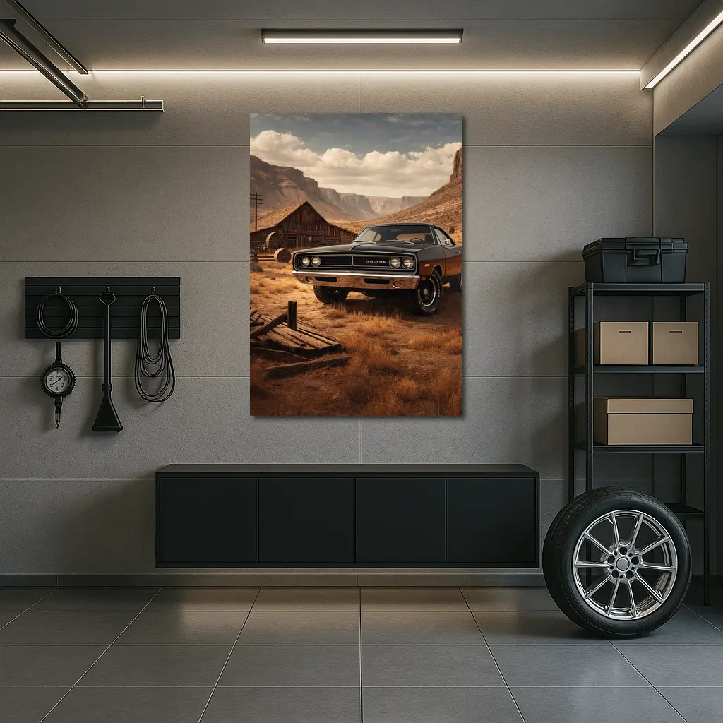 Vintage Dodge Charger Desert Barn Setting – Wall Art