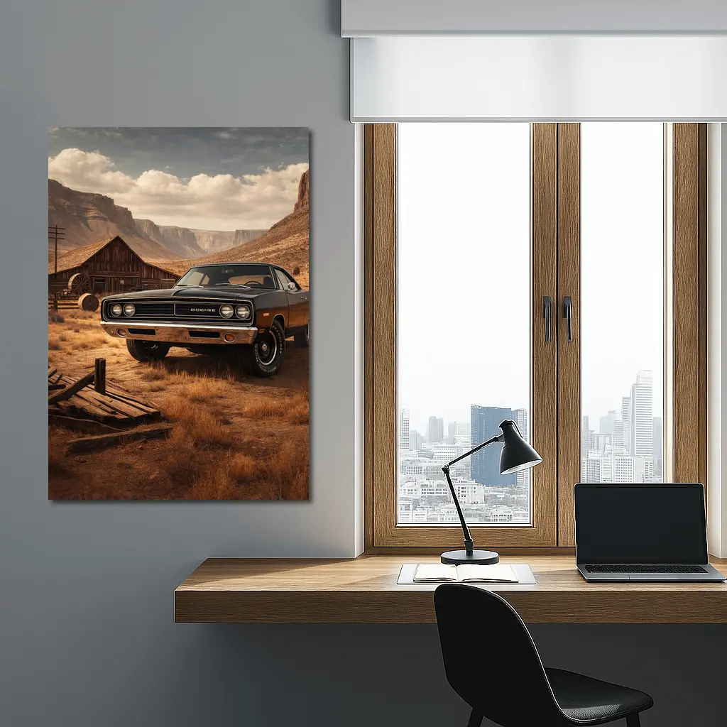 Vintage Dodge Charger Desert Barn Setting – Wall Art