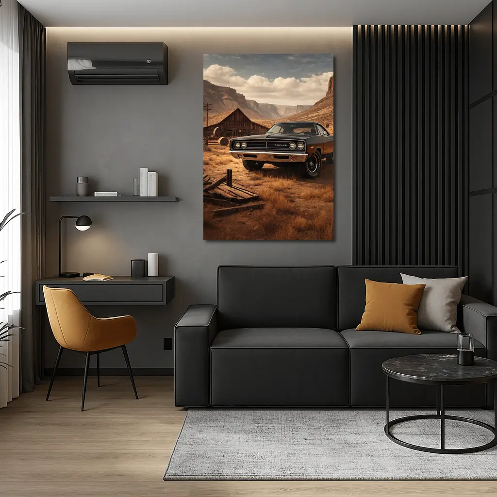 Vintage Dodge Charger Desert Barn Setting – Wall Art