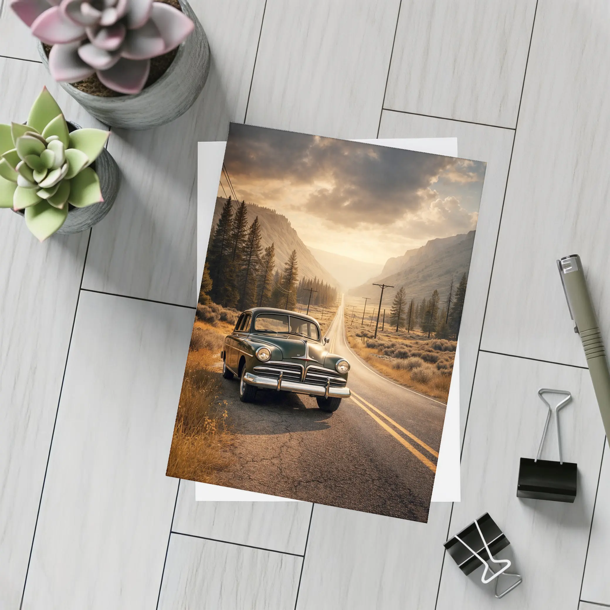 Vintage Dodge Classic Car Mountain Road – Postcards